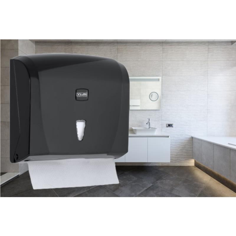 Vialli K20B Banyo Mutfak Lavabo Pratik Z Katlı Kağıt Havlu Dispenseri Kapasite 200 Kağıt Siyah