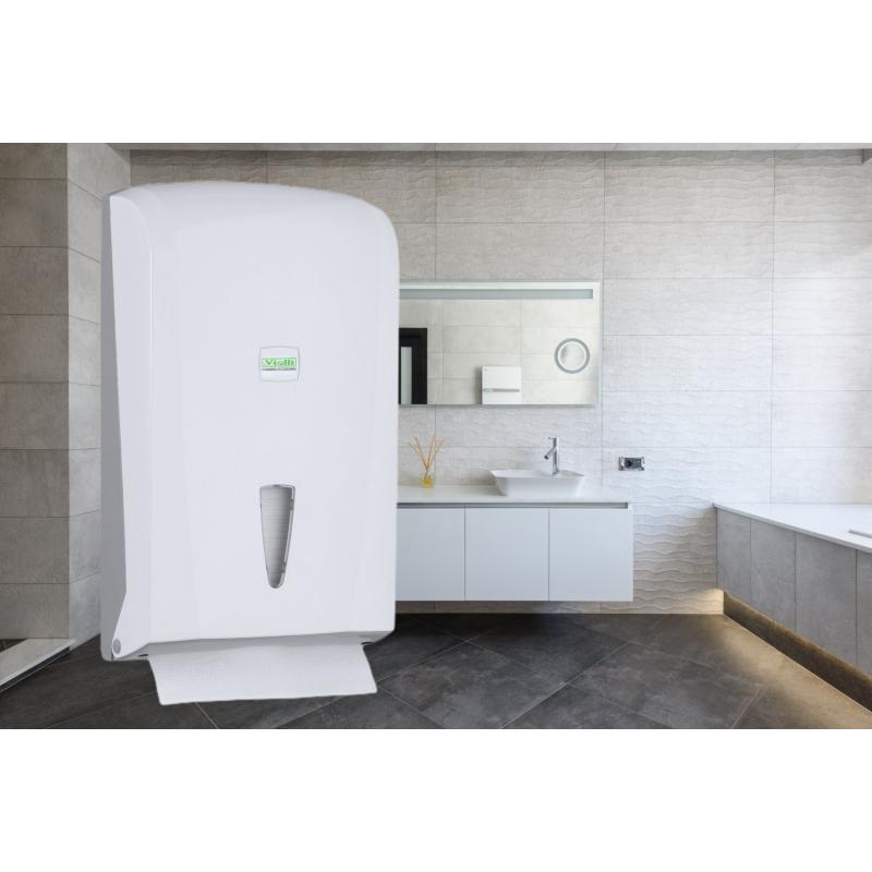 Vialli K21 Banyo Mutfak Lavabo Pratik Z Katlı Kağıt Havlu Dispenseri Kapasite 400 Kağıt Beyaz